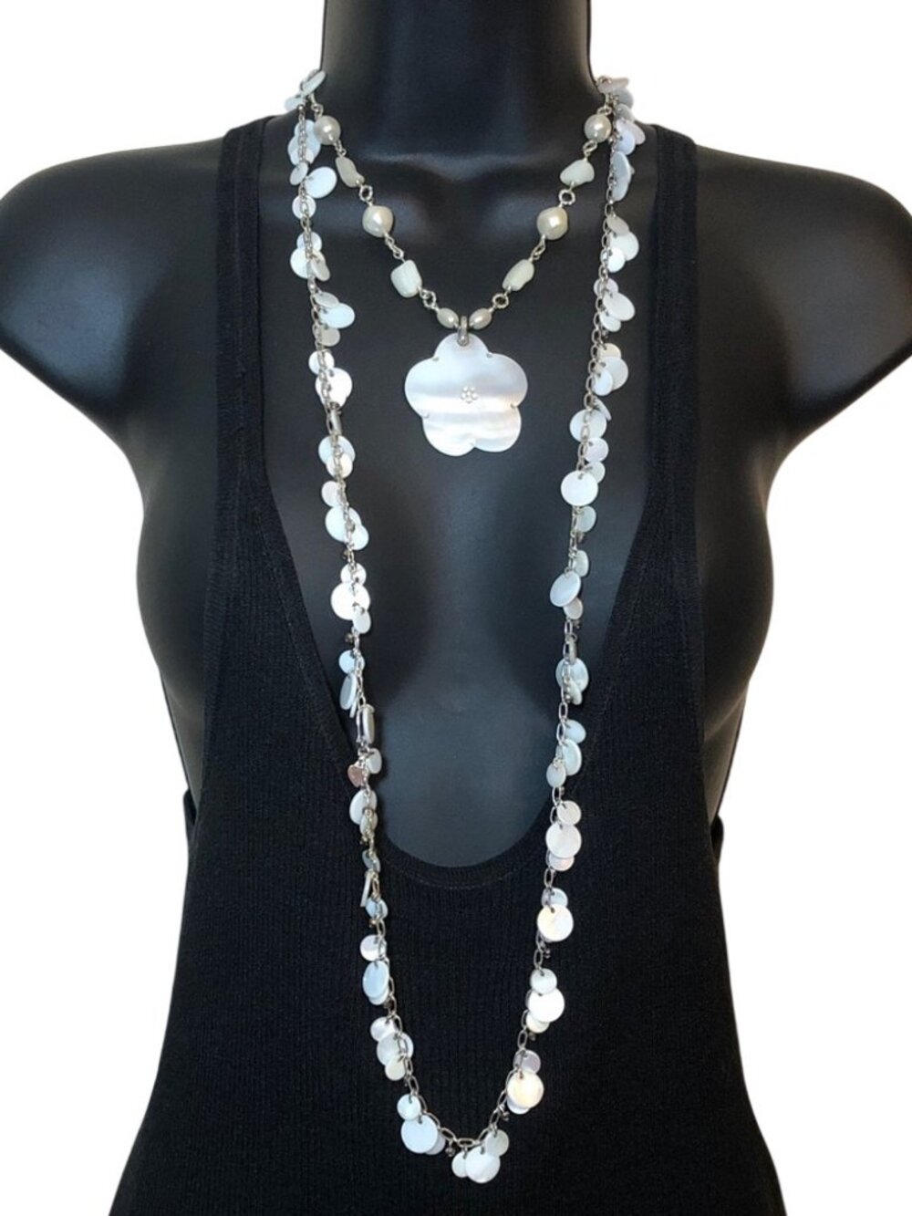 Curated bundle 2 MoP Mother Of Pearls Necklaces Layered Look Boho Beach Summer